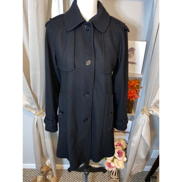 Calvin Klein GUC size 2 Black Double Breasted Wool Blend Button Down Trench Coat - Picture 3 of 12